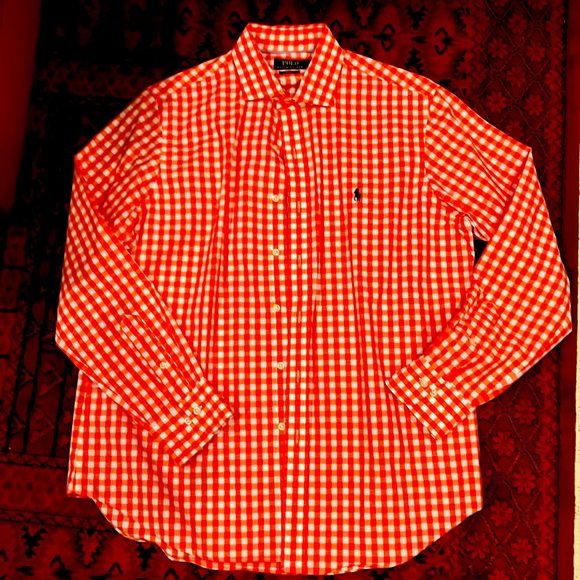 Beautiful gently worn Ralph Lauren orange Gingham button down shirt - Picture 1 of 3